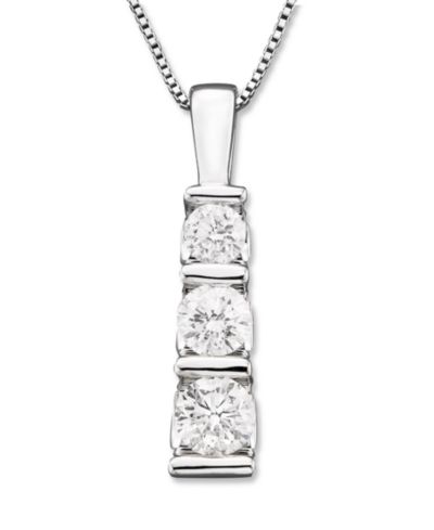 Three-Stone Diamond Pendant Necklace in 14k White Gold (1/2 ct. t.w.)