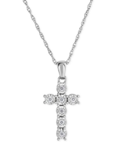 Diamond Cross Pendant Necklace (1/10 ct. t.w.) in Sterling Silver