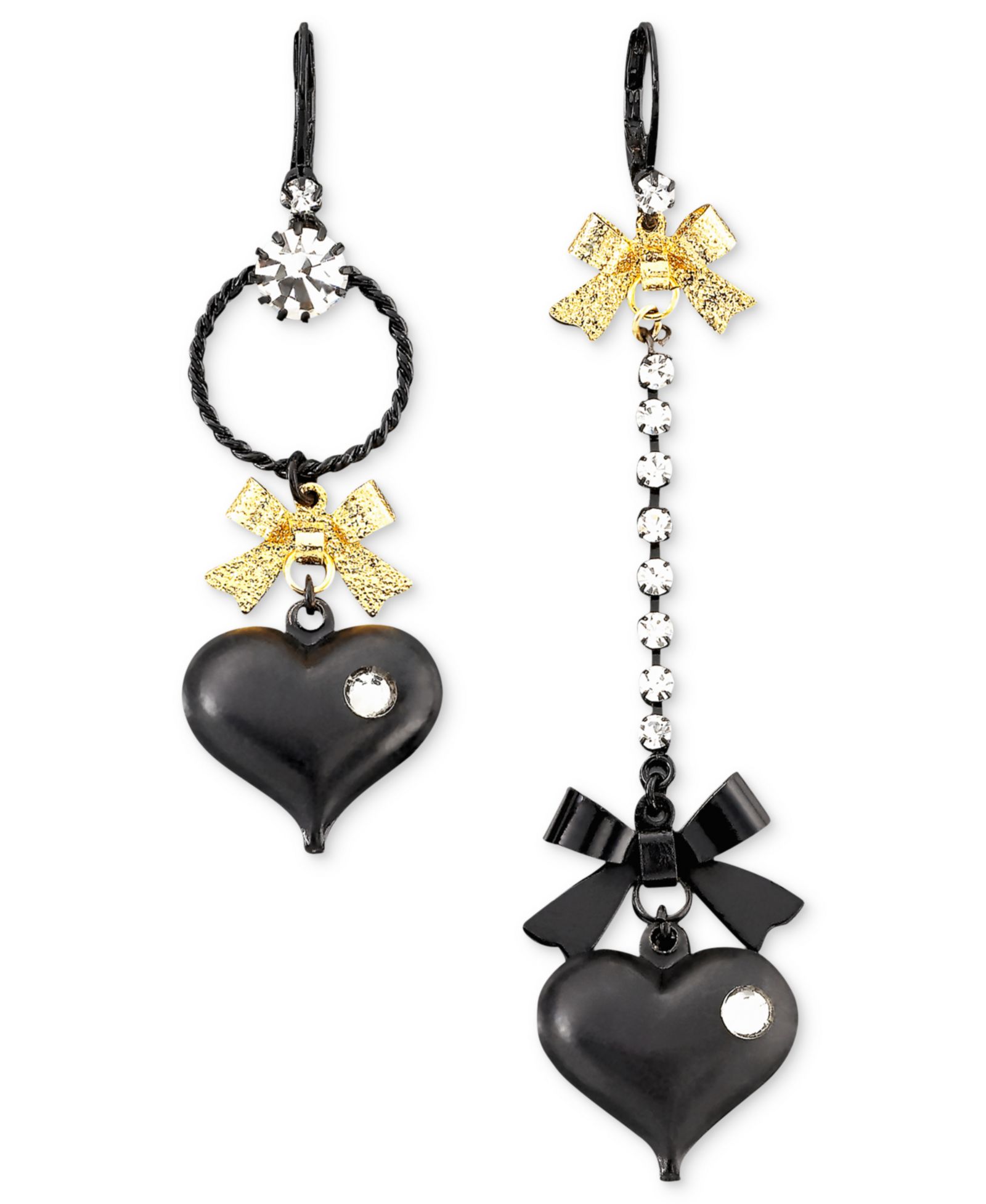 Betsey Johnson серьги-подвески с черным сердцем, асимметричные