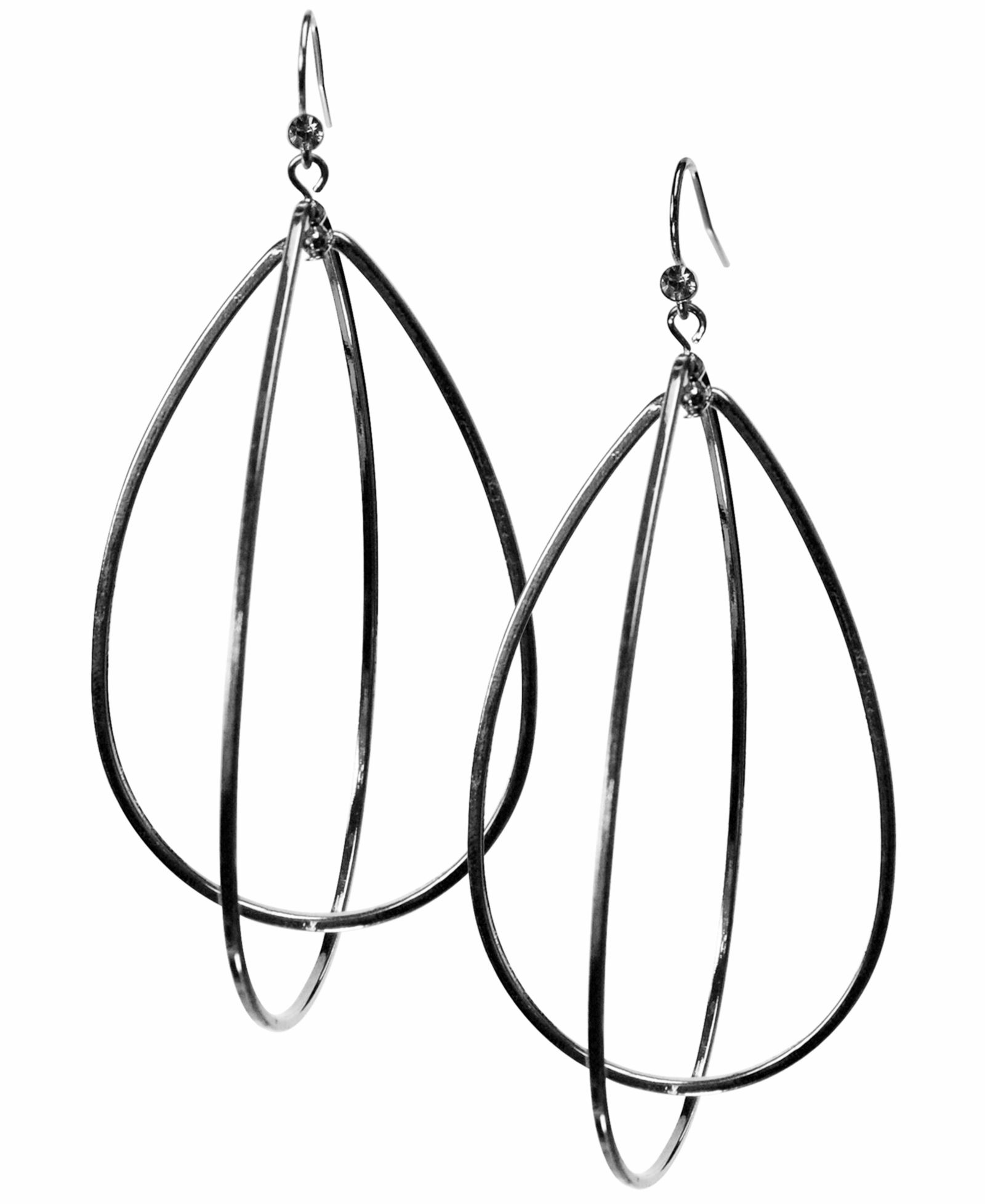 GUESS 3" Silver-Tone Teardrop Hoop Earrings
