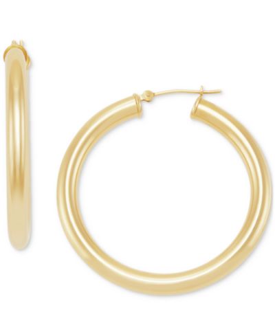 Polished Tube Hoop Earrings (40mm) in 14k Yellow Gold or 14k White Gold