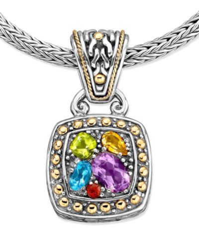 EFFY® Multistone Square Pendant (1-5/8 ct. t.w.) in 18k Gold and Sterling Silver
