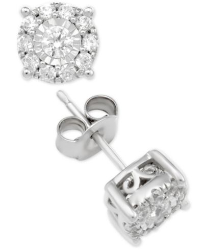 Серьги-гвоздики Diamond Halo (1 ct. t.w.) в золоте 14k, белом или розовом золоте