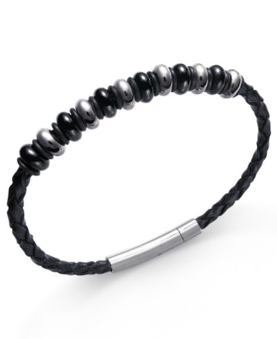 Sutton by Rhona Sutton Men's Stainless Steel Multi-Bead Leather Bracelet
