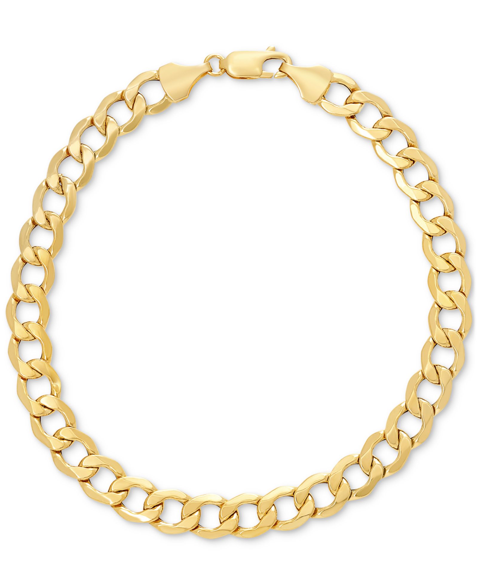 Lightweight Men's Beveled Curb Link Chain Bracelet in 10k Gold