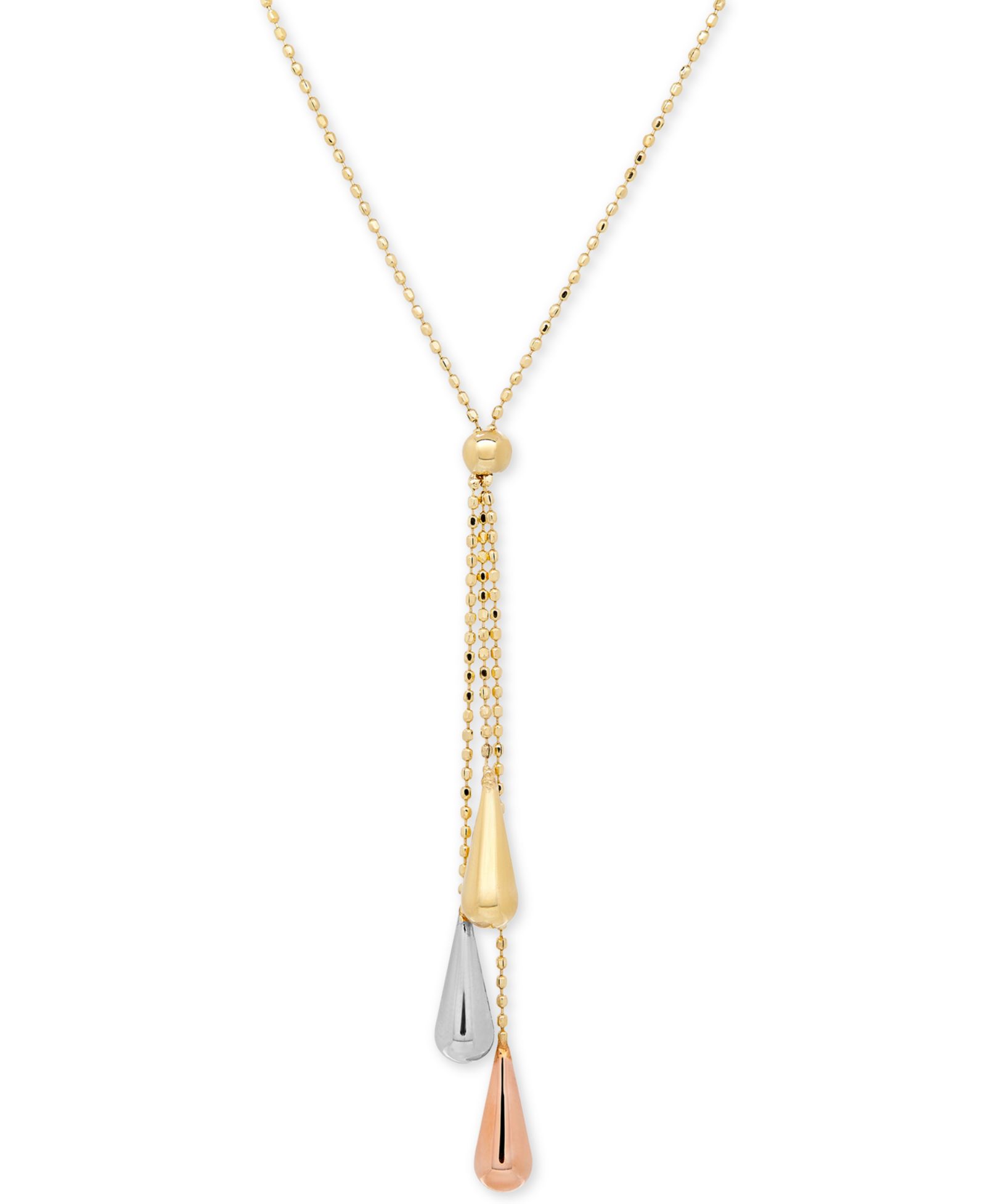 Tri-Gold Lariat Necklace in 14k Gold, White Gold and Rose Gold