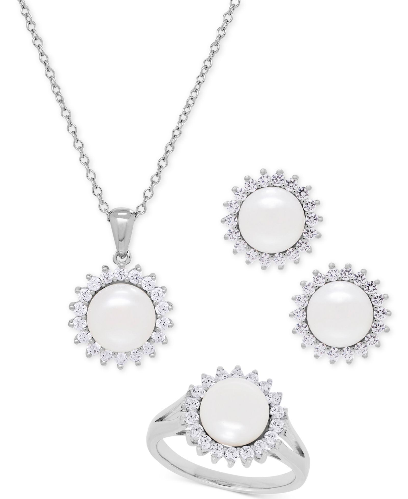 Ювелирный набор Macy's Cultured Freshwater Pearl (8mm) and Cubic Zirconia in Sterling Silver