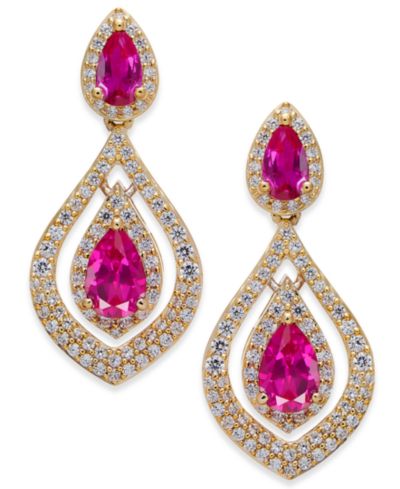 Серьги-подвески с рубином (1-1/2 ct. t.w.) и бриллиантом (3/4 ct. t.w.) в 14k золоте