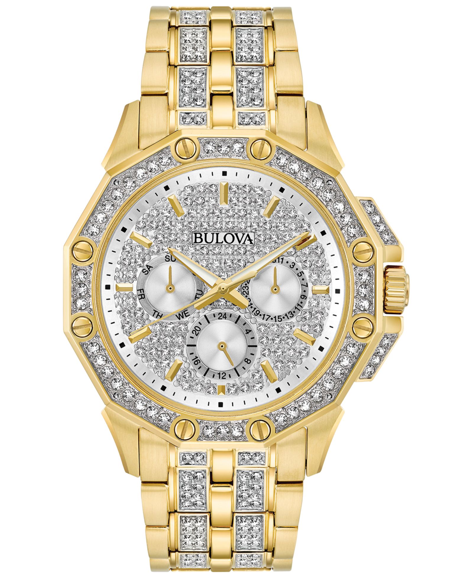 Bulova Men's Crystal Accented Gold-Tone Stainless Steel Bracelet Watch 43mm