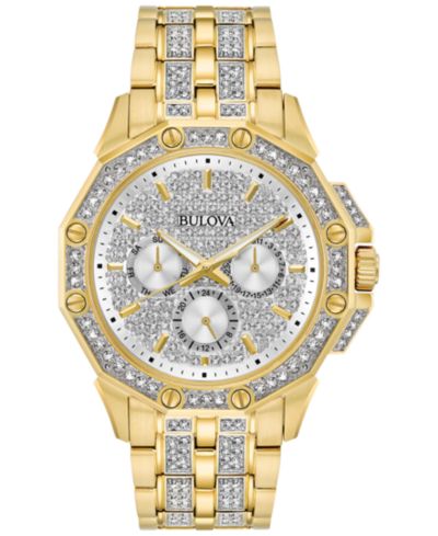 Bulova Men's Crystal Accented Gold-Tone Stainless Steel Bracelet Watch 43mm