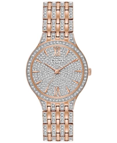 Женские часы Bulova Crystal Accented Rose Gold-Tone Stainless Steel Bracelet 32mm 98L235