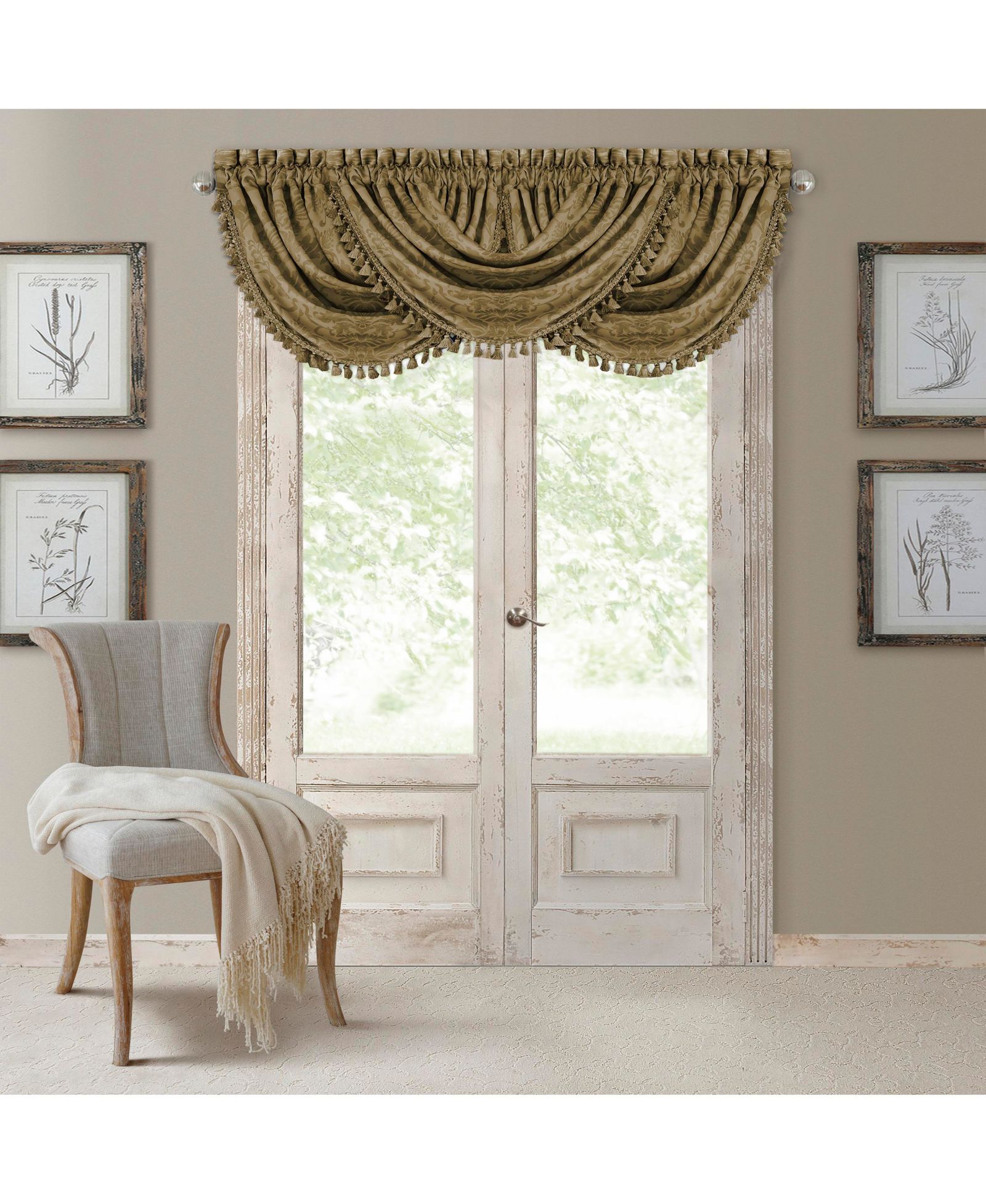 Занавеска Elrene Home Fashions Antonia Damask Print с кисточками