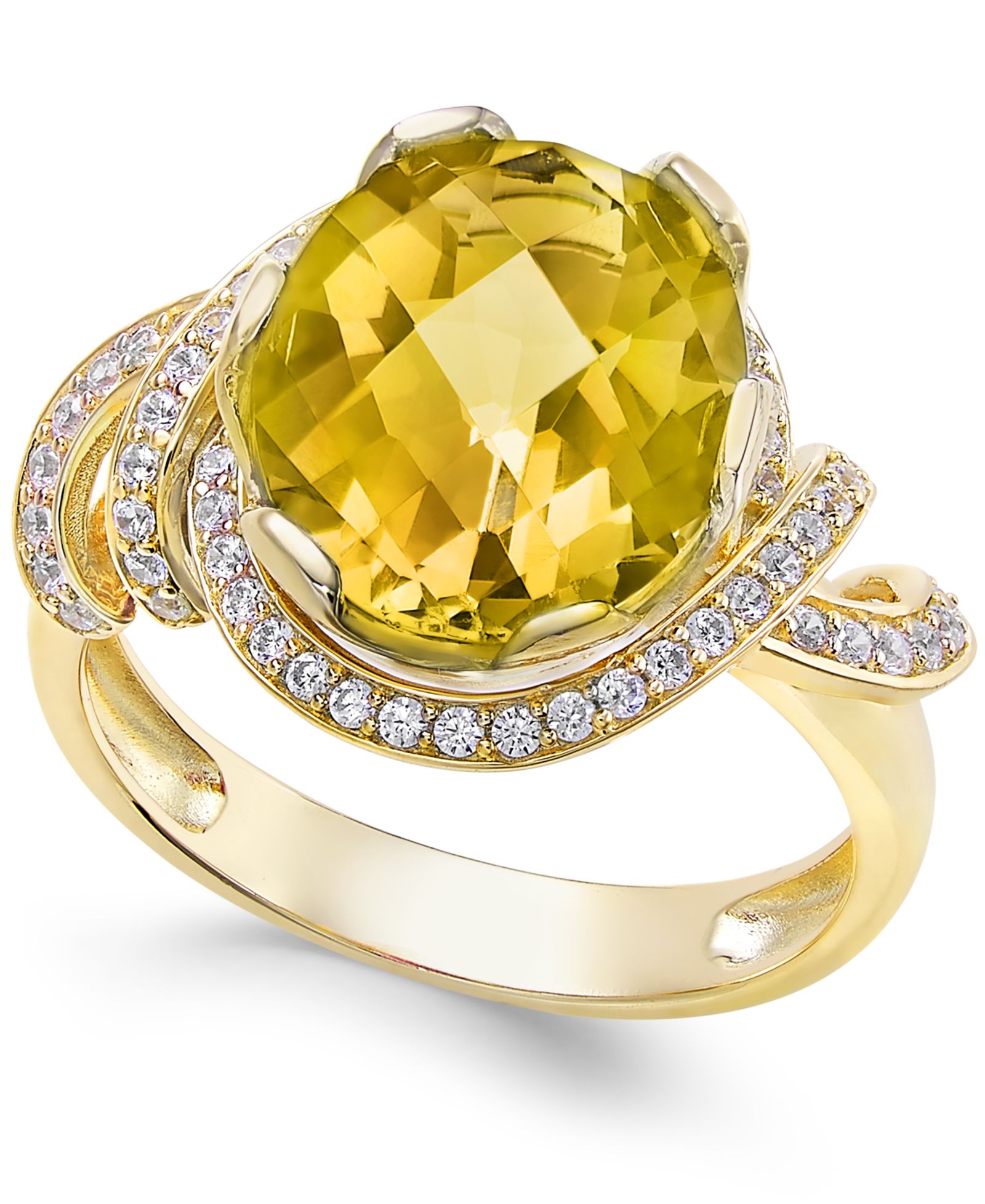 Кольцо с цитрином и белым топазом, 14k Gold-Plated Sterling Silver
