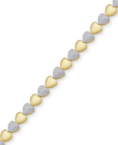 Diamond Accent Heart Link Bracelet in Silver Plate, Gold Plate or Rose Gold Plate