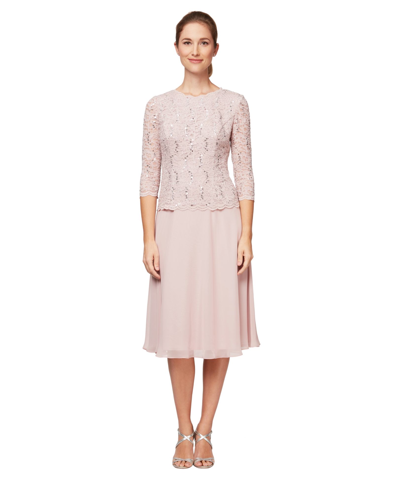 Женское платье Petite Alex Evenings Cowl-Back Tea-Length Dress