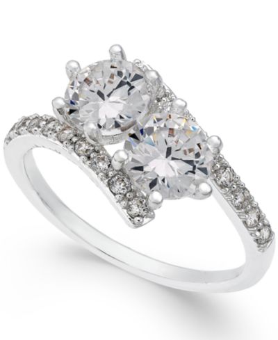 Кольцо Charter Club Fine Silver Plate Cubic Zirconia 2-Stone