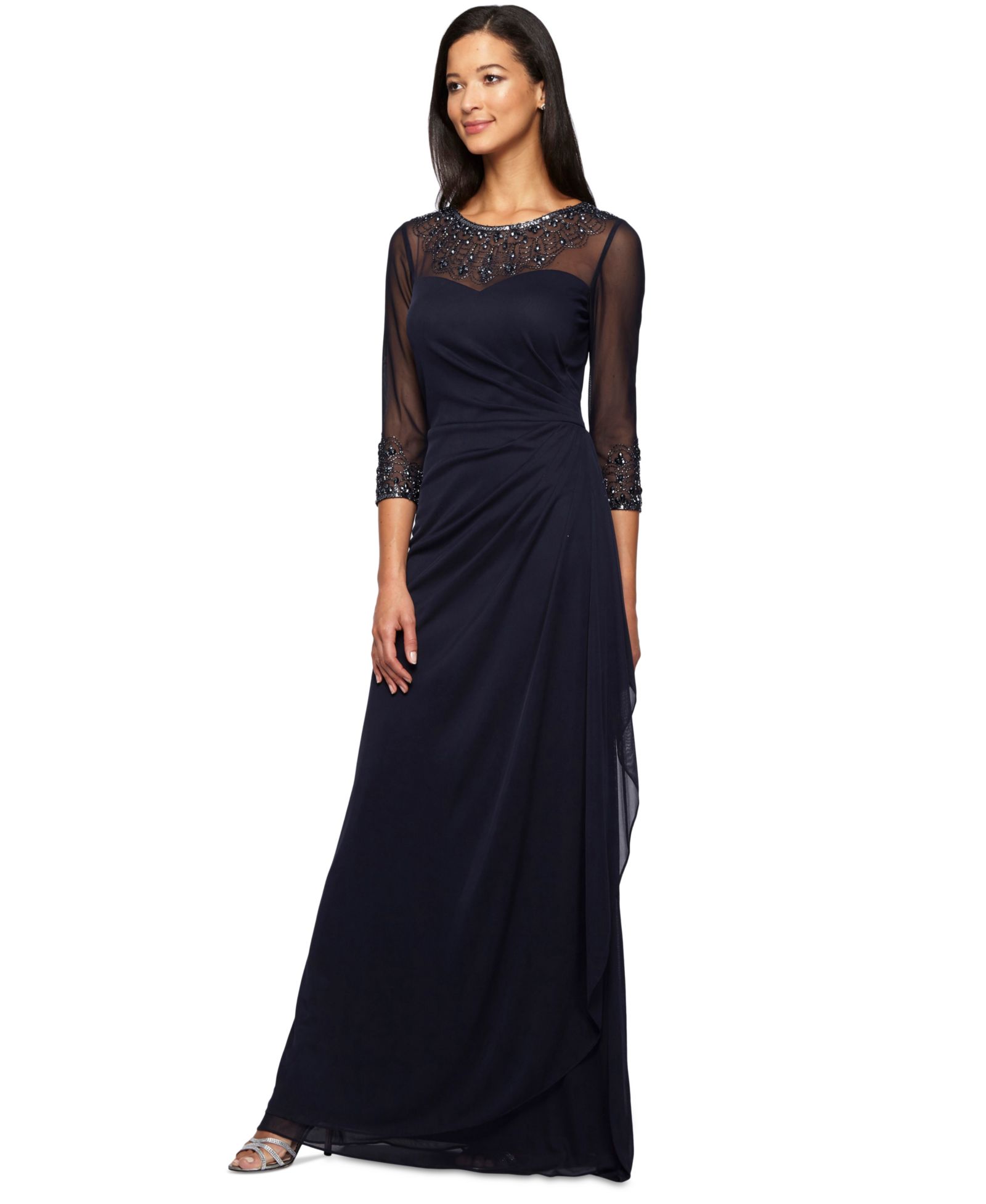 Alex Evenings Женский Illusion Embellished A-Line Gown