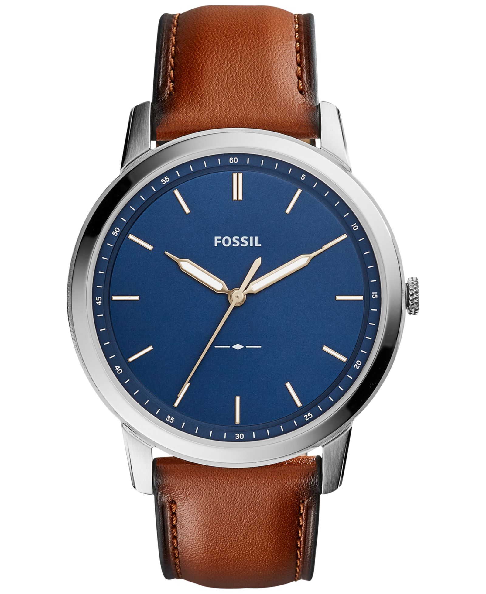 Fossil Men's The Minimalist Brown Leather Strap Watch 44mm
