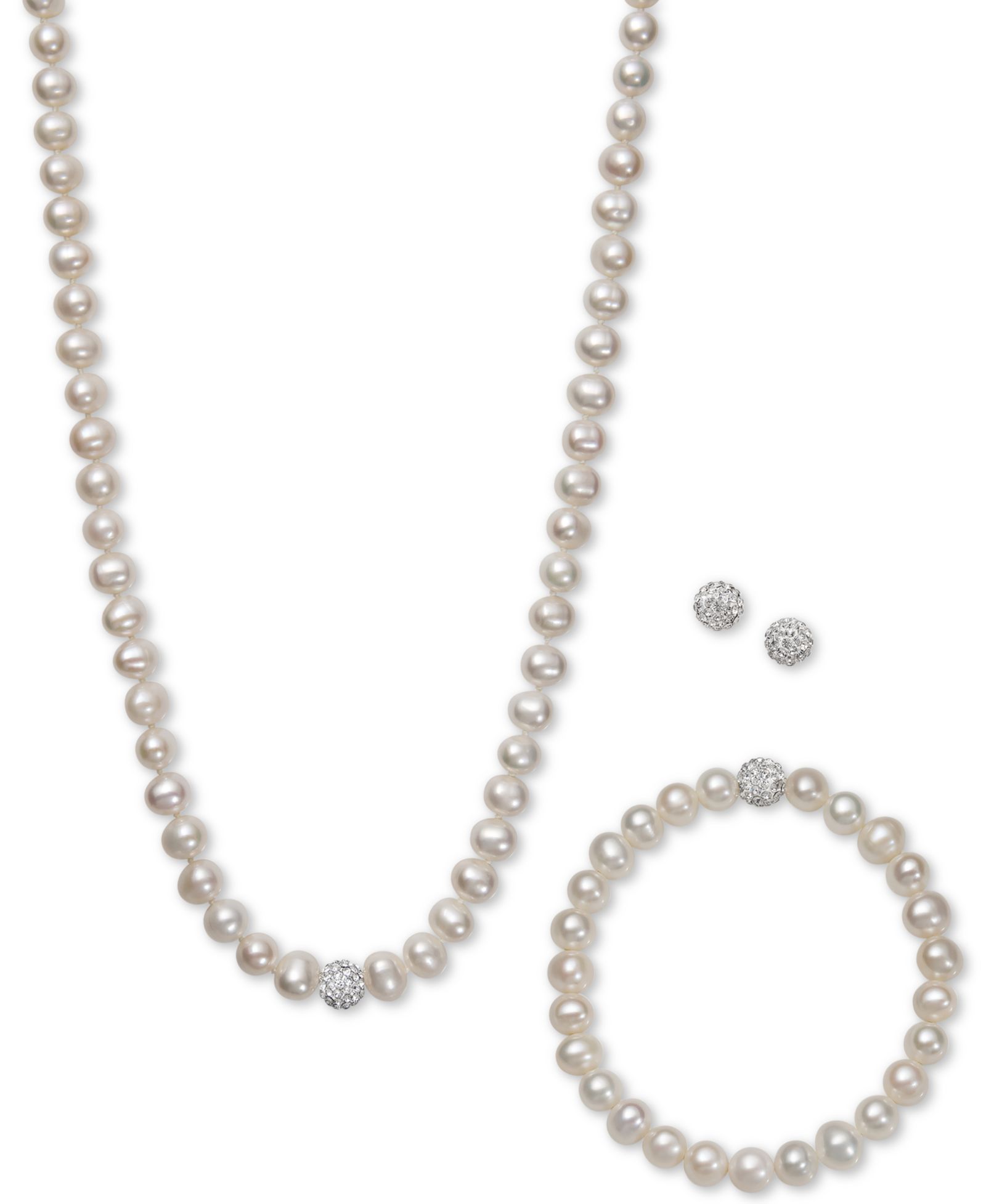White, Gray or Pink Cultured Freshwater Pearl (7mm) & Crystal Collar Jewelry Set