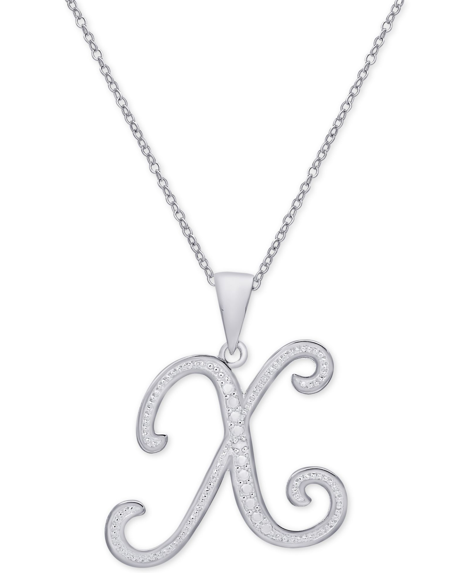 Diamond Accent Script 18" Initial Pendant Necklace in Silver Plate, Gold Plate & Rose Gold Plate
