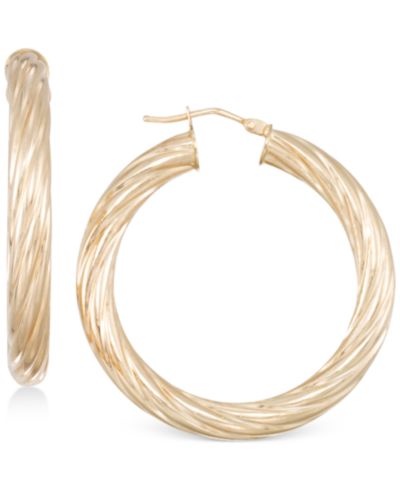 Серьги-кольца с текстурным плетением из золота 14k