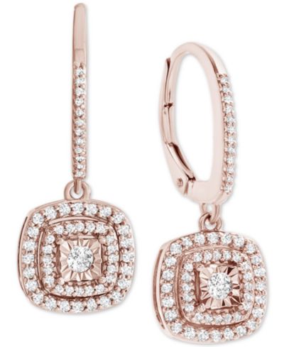 Серьги-подвески Diamond Halo (1/2 ct. t.w.) в стерлинговом серебре, 14k Rose Gold Sterling Silver и 14k Gold Sterling Silver