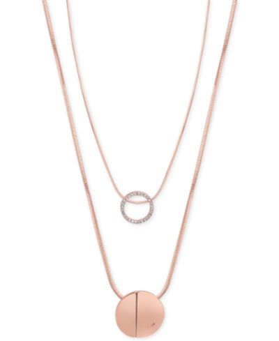 GUESS Rose Gold-Tone 2-Pc. Set Pavé Pendant Necklaces