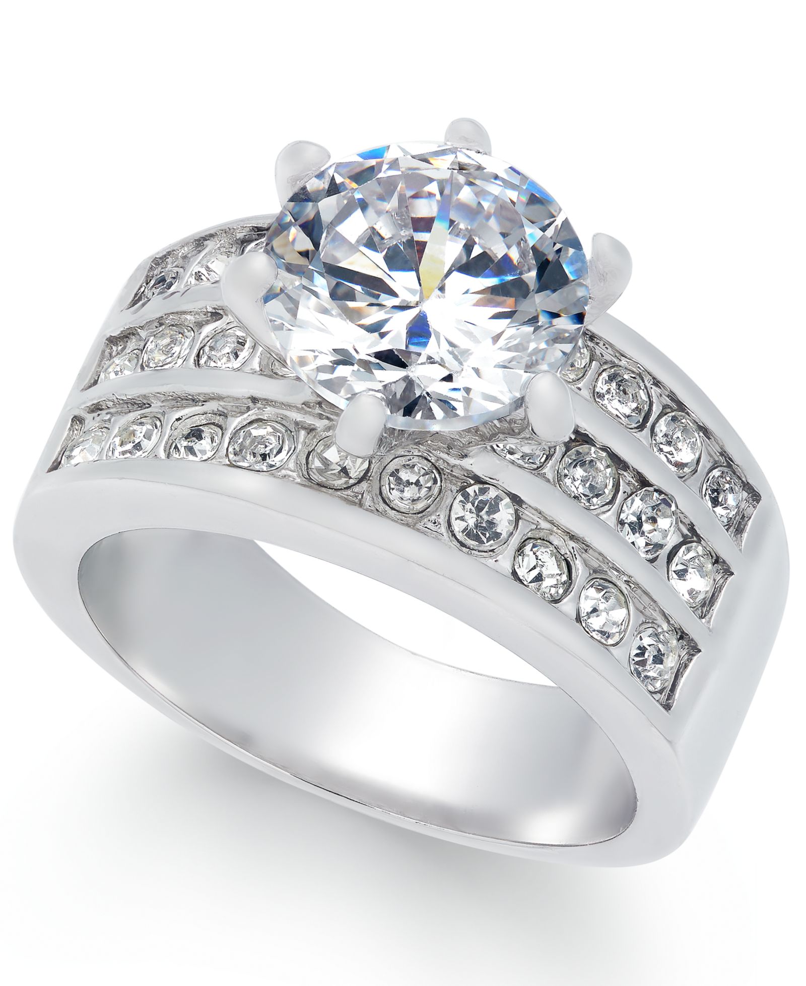 Charter Club Crystal Triple-Row Ring in Fine Silver Plate or Gold Plate, Created for Macy's