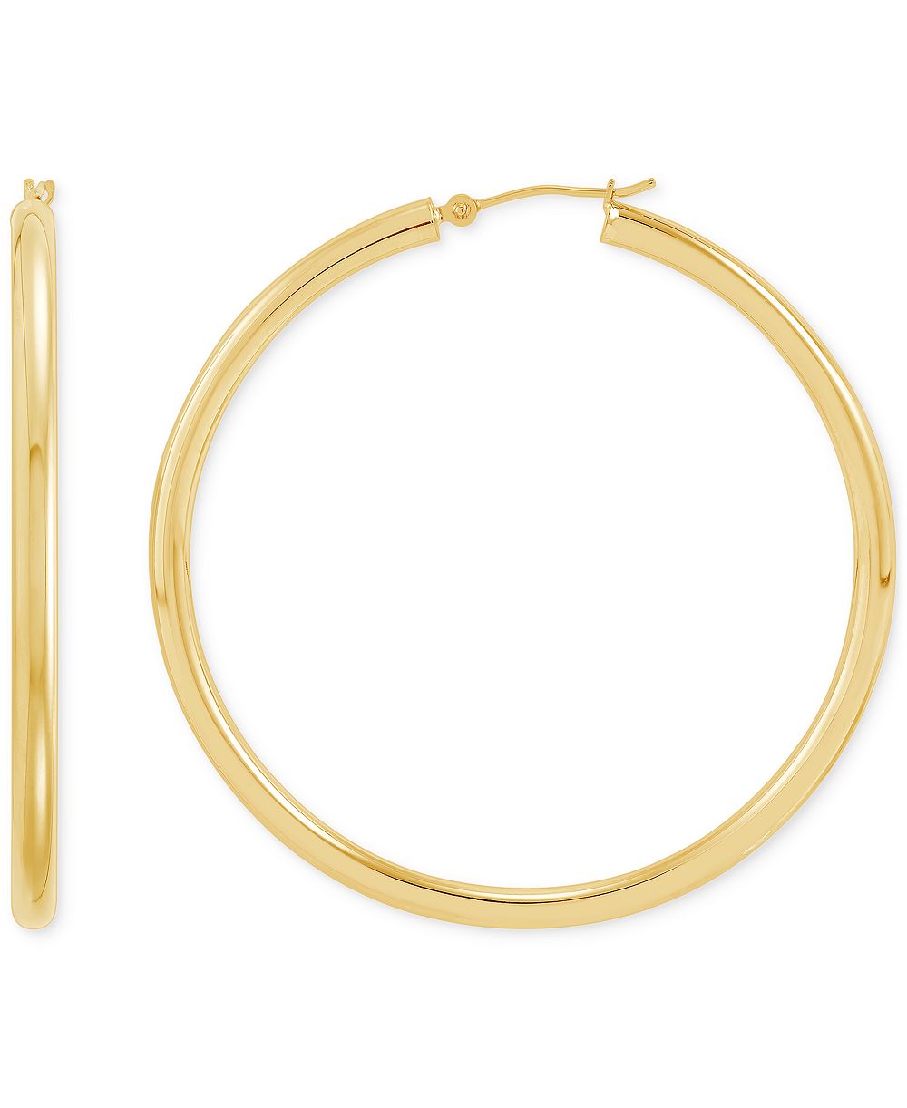 Серьги-кольца Polished Thin Tube 14k Gold (50mm) 3mm
