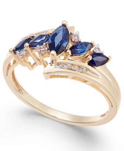 Кольцо с сапфиром (3/4 ct. t.w.) и бриллиантом (1/10 ct. t.w.) в золоте 14k