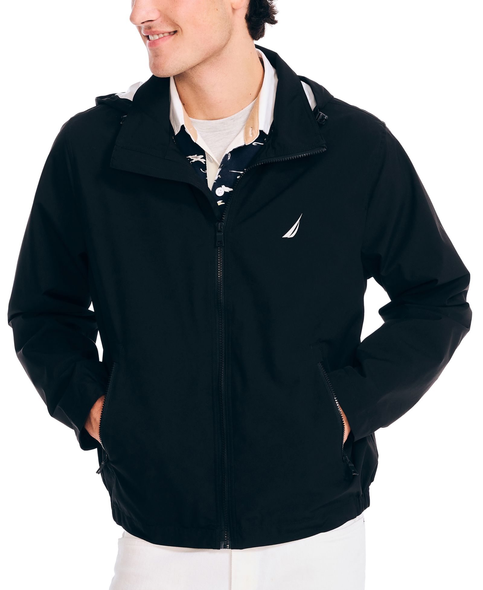 Nautica Men’s Classic Rainbreaker Hooded Zip-Front Lightweight Jacket