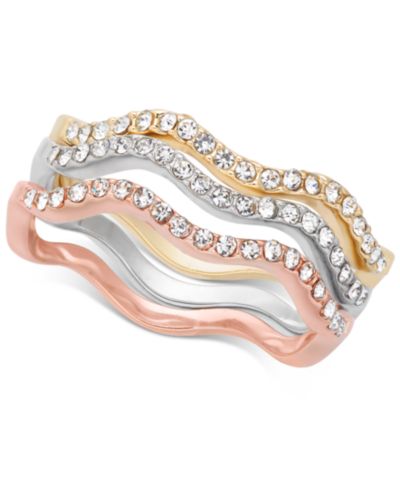 Charter Club Набор из 3-х колец Pavé Wavy, серебристый, позолоченный, розовое золото 18K