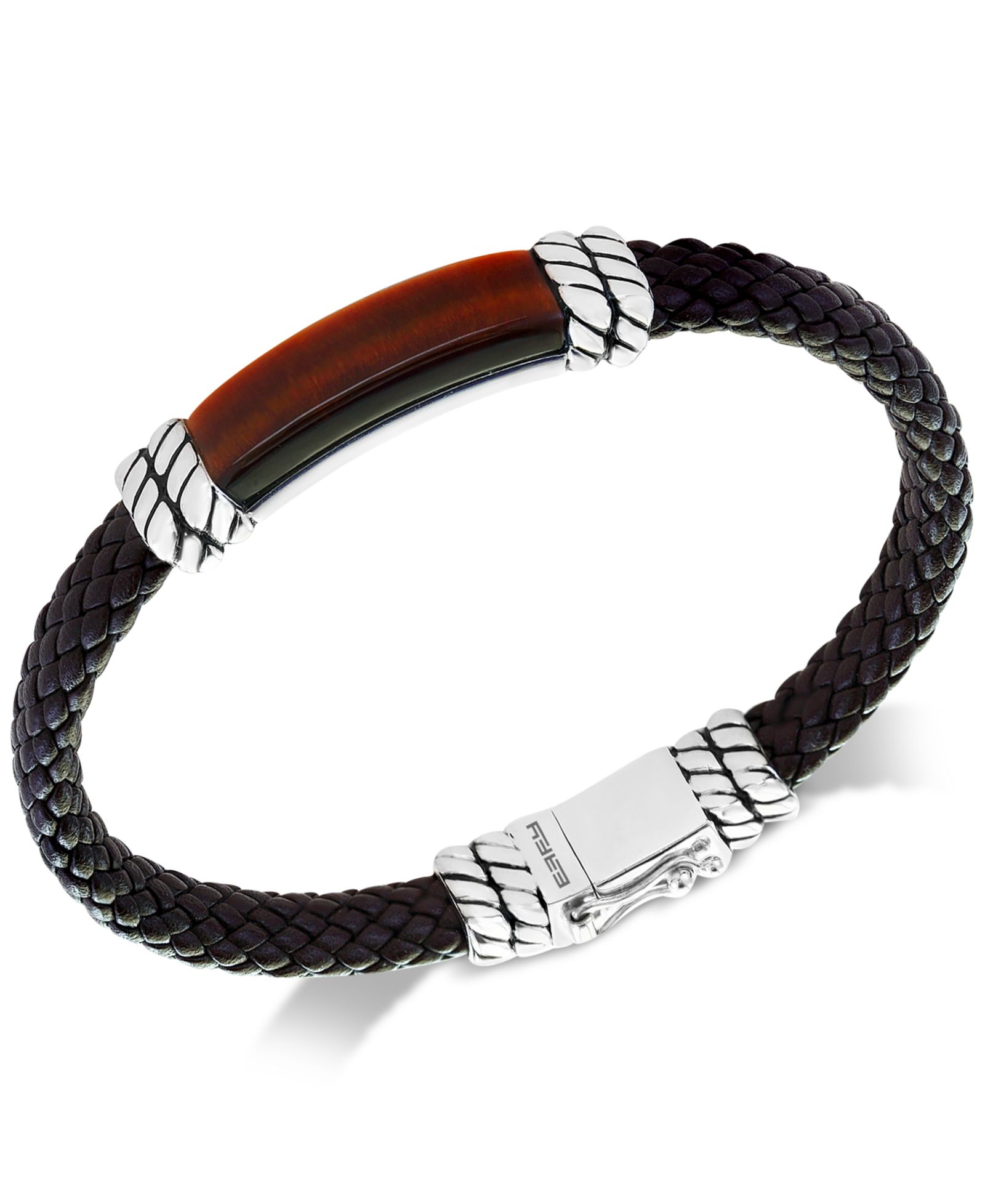 Мужской браслет EFFY® Tiger's Eye Brown Leather Sterling Silver