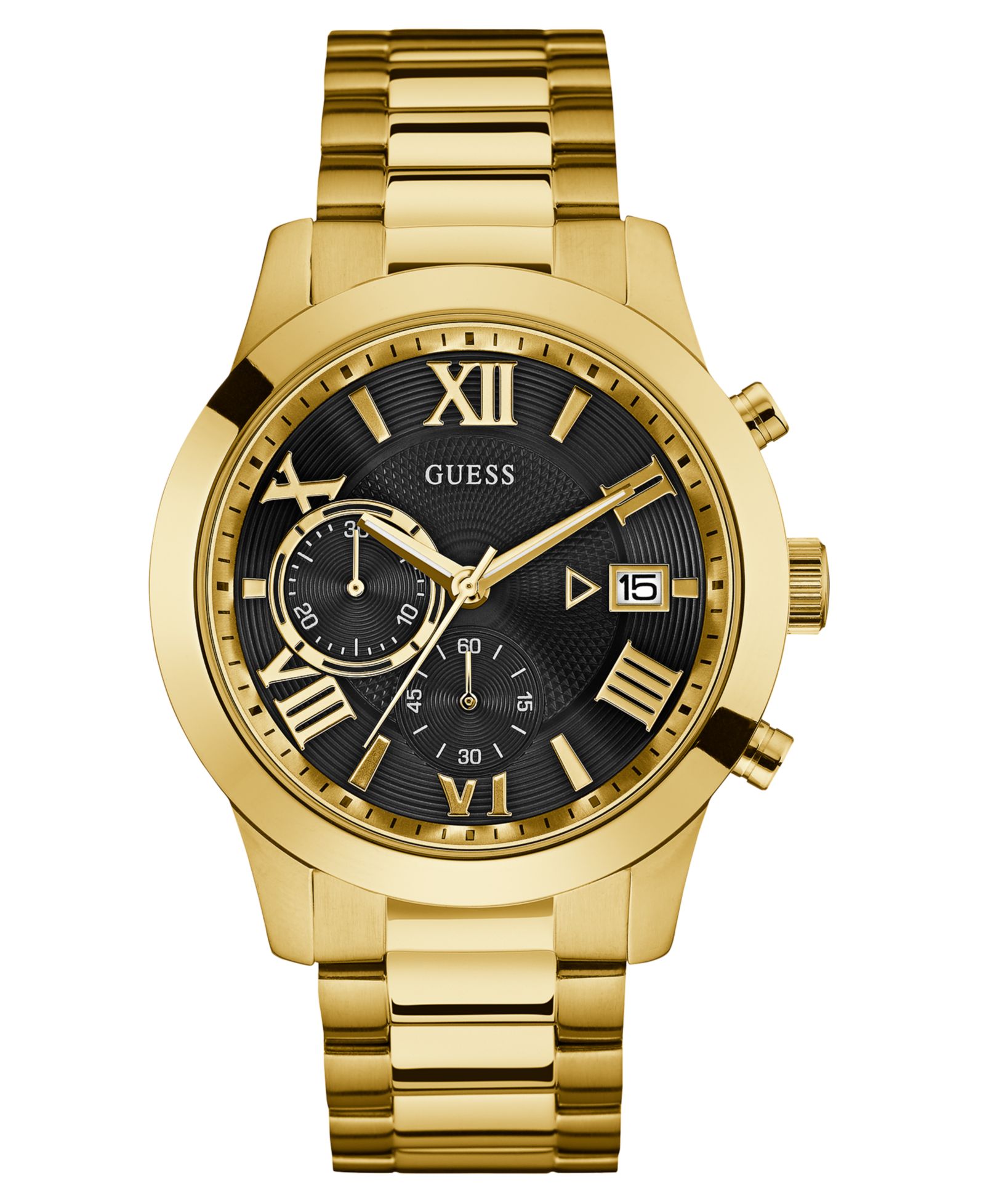 GUESS Men's Chronograph Gold-Tone Stainless Steel Bracelet Watch 45mm