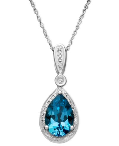 Blue Topaz (3 ct. t.w.) and Diamond (1/10 ct. t.w.) Teardrop Pear Pendant Necklace in 14k White Gold  (Also in Mystic Topaz)