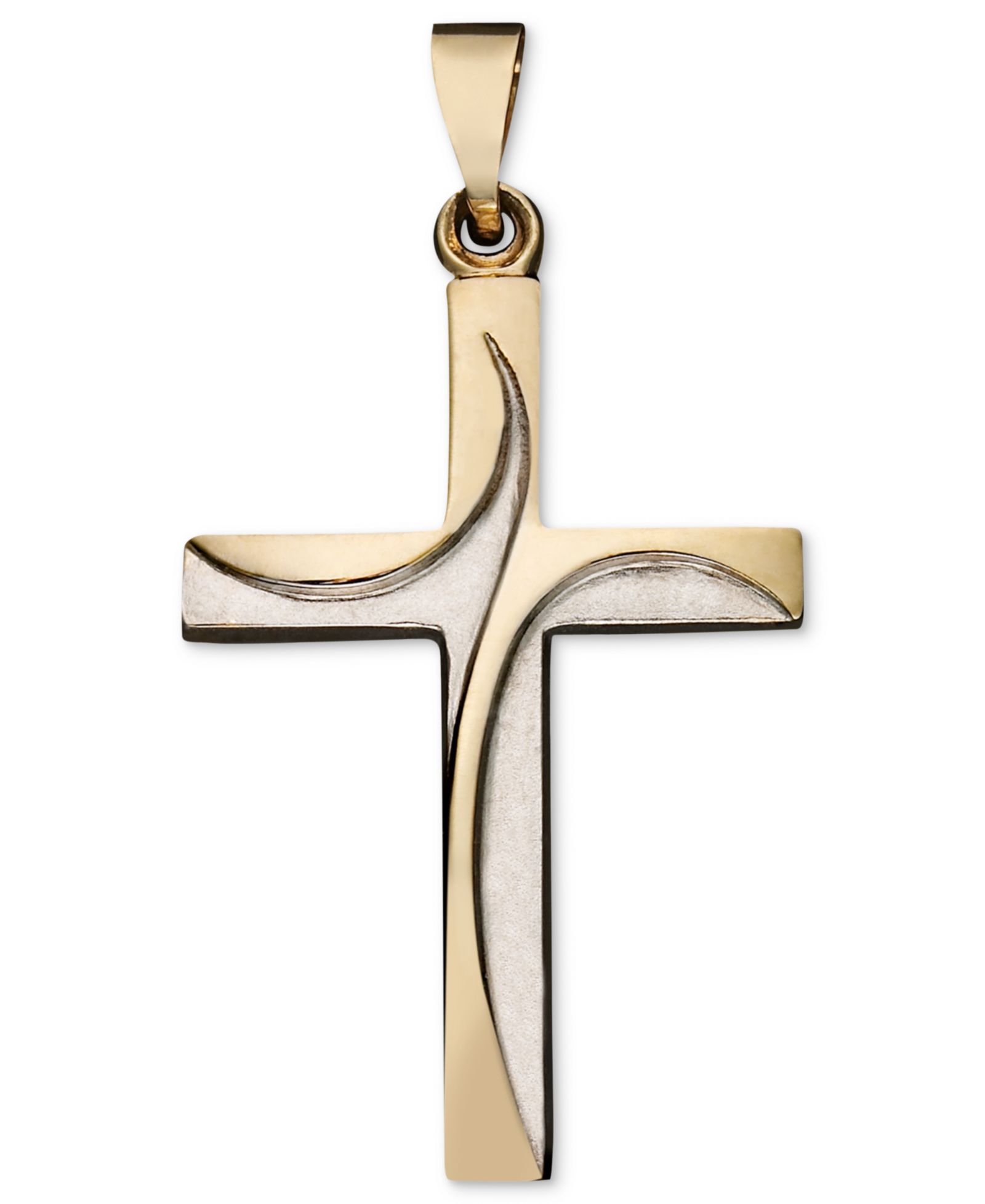 Swirl Cross Pendant in 14k Yellow and White Gold