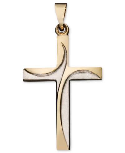 Swirl Cross Pendant in 14k Yellow and White Gold