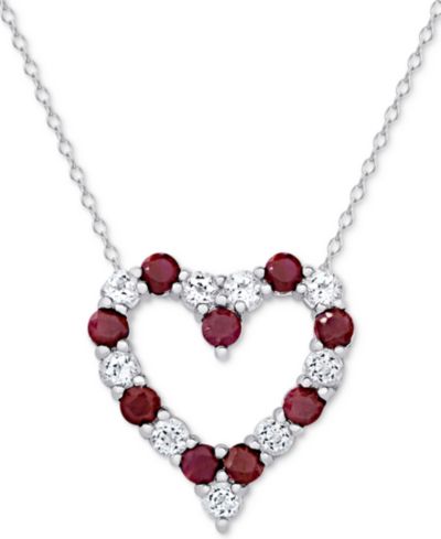Emerald (1 ct. t.w.) & White Topaz (1 ct. t.w.) Heart Pendant Necklace in Sterling Silver (also available in Sapphire & Ruby)