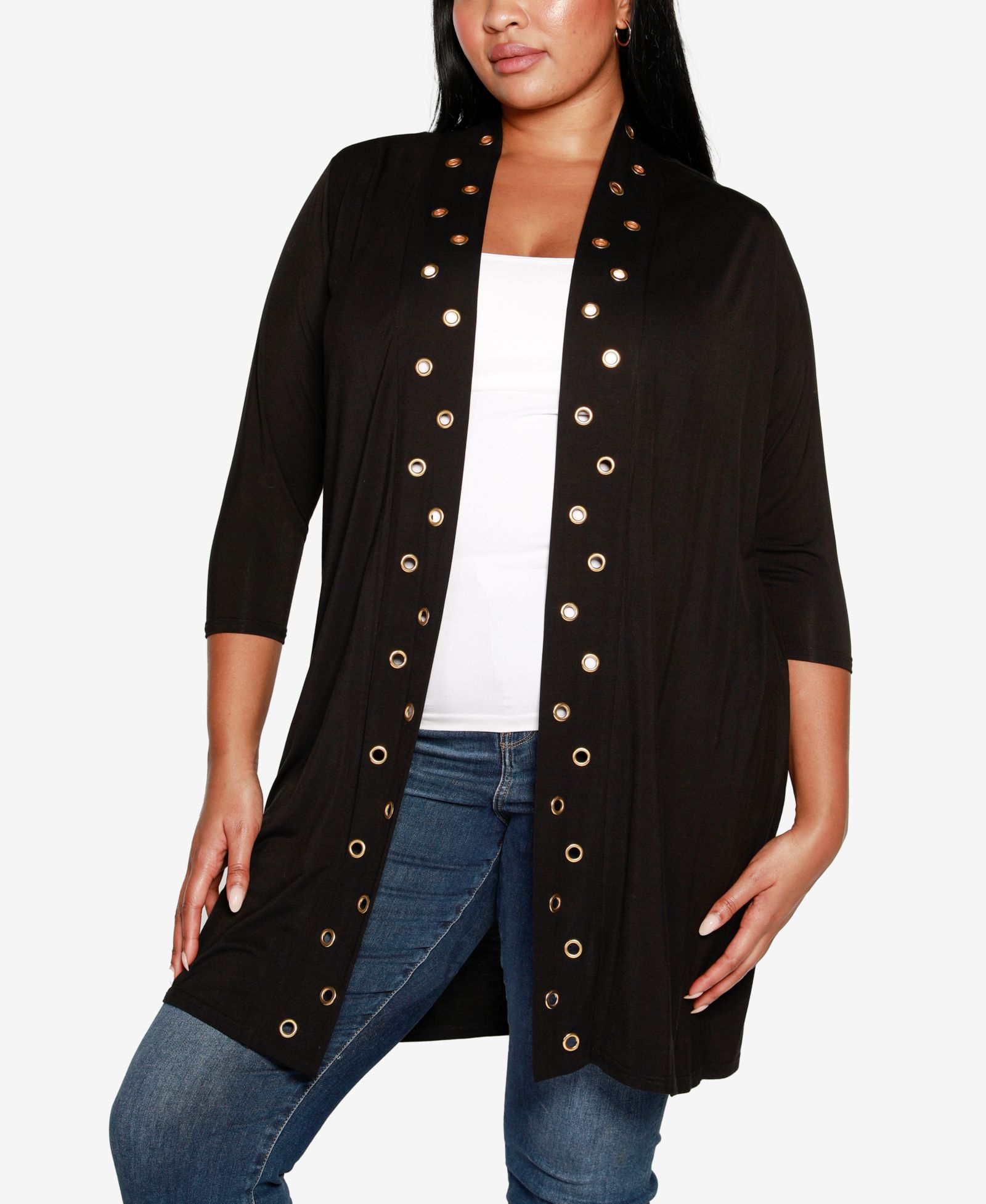 Belldini Plus Size Grommet-Trim Duster Cardigan Sweater