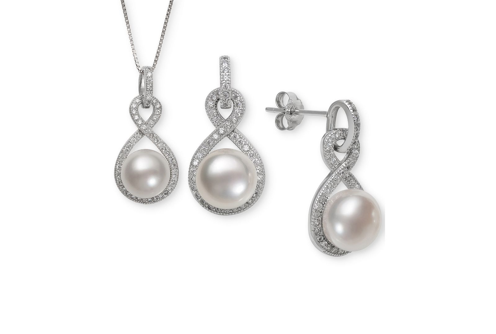 Cultured Freshwater Pearl (8 & 10mm) & White Topaz (1-1/3 ct. t.w.) Jewelry Set in Sterling Silver