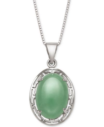 Dyed Jade  Greek Key Pendant Necklace in Sterling Silver