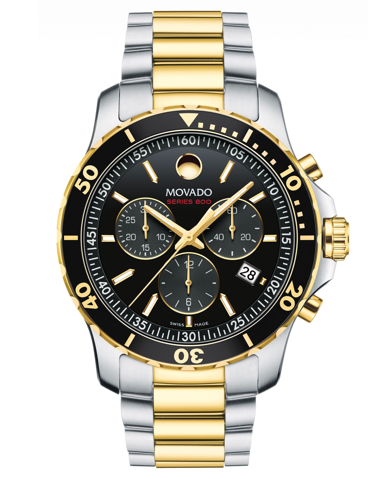 Movado Men's Swiss Chronograph Series 800 Two-Tone PVD Stainless Steel Bracelet Diver Watch 42mm