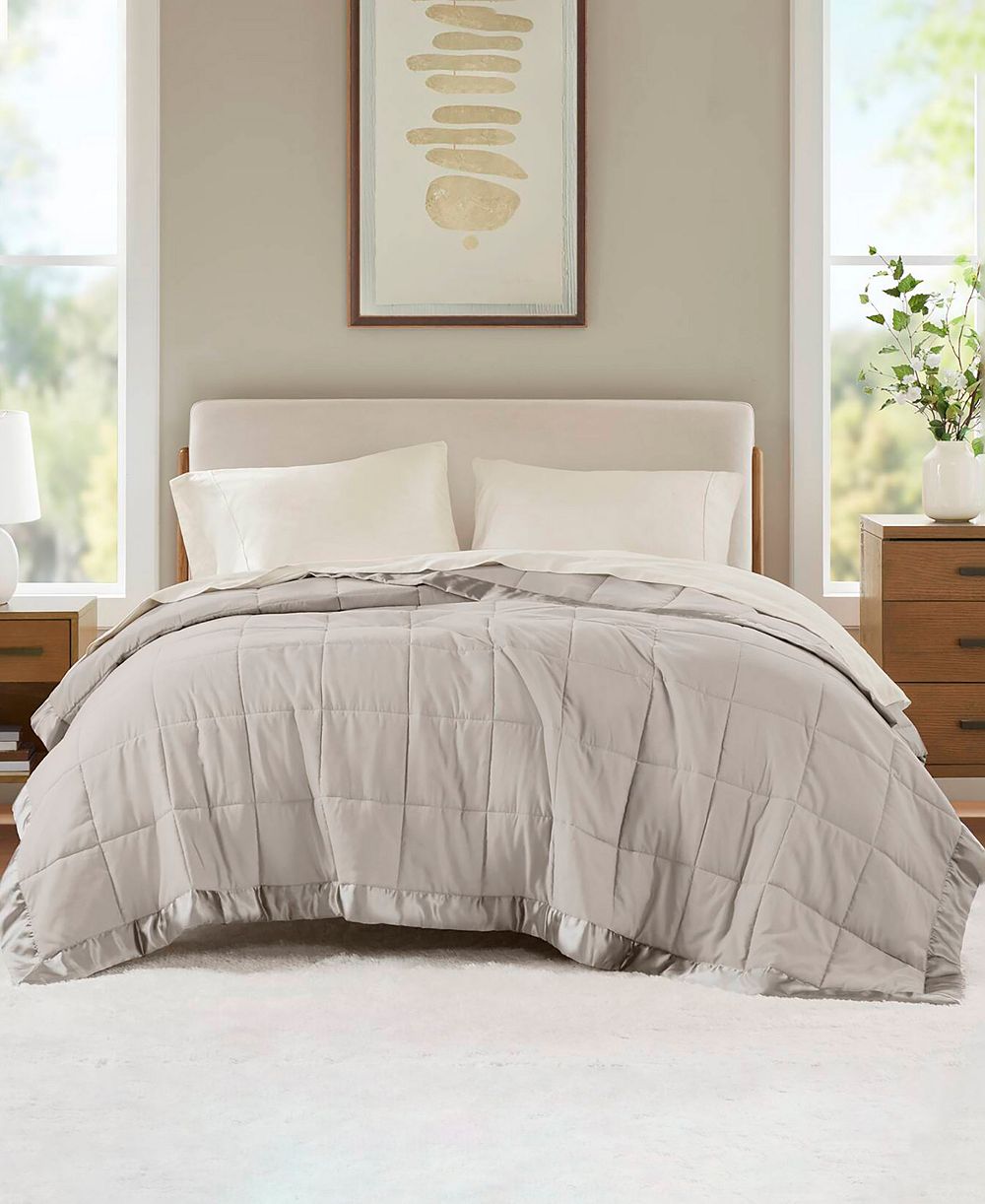 Madison Park Windom Lightweight Down Alternative Satin Trim Blanket, Full/Queen