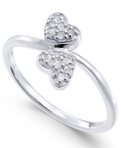 Кольцо Diamond Double Heart (1/10 ct. t.w) из стерлингового серебра