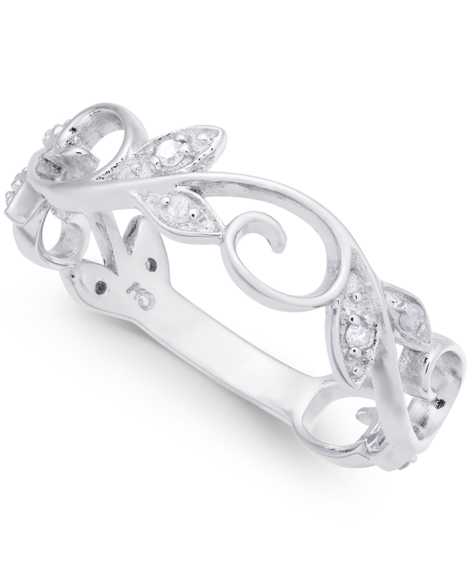 Diamond Vine & Leaf Ring (1/10 ct. t.w.) in Sterling Silver