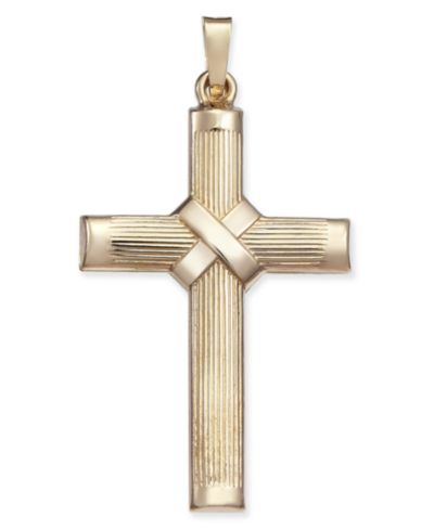 Ridged Cross Pendant in 14k Gold