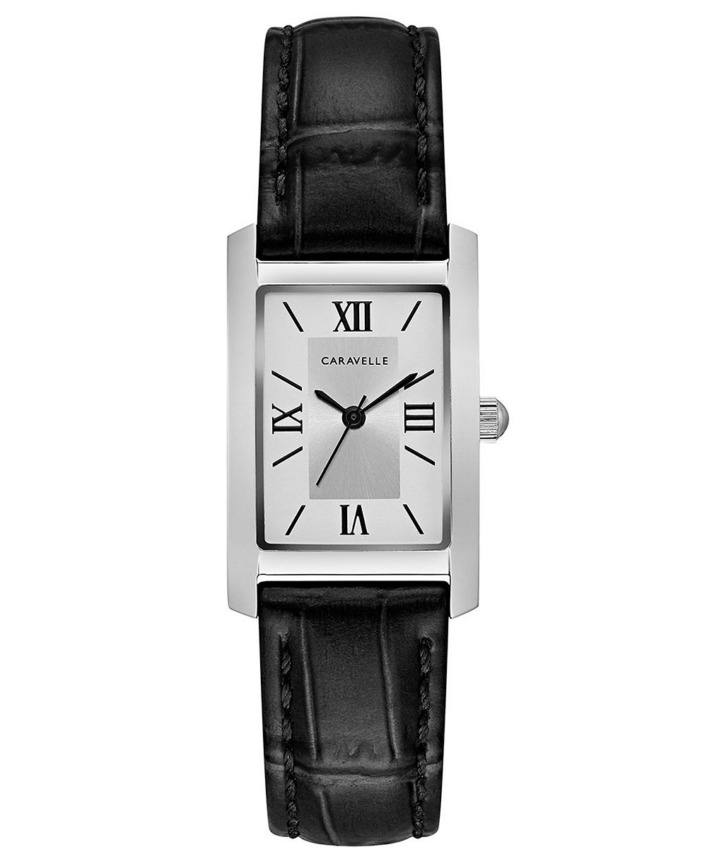 Caravelle Designed by Bulova  Women's Black Leather Strap Watch 21x33mm