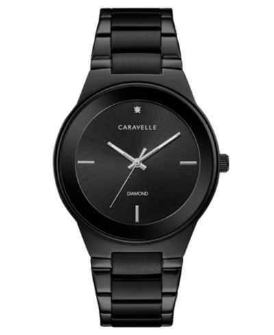 Caravelle Designed by Bulova  Men's Diamond-Accent Black Stainless Steel Bracelet Watch 40mm