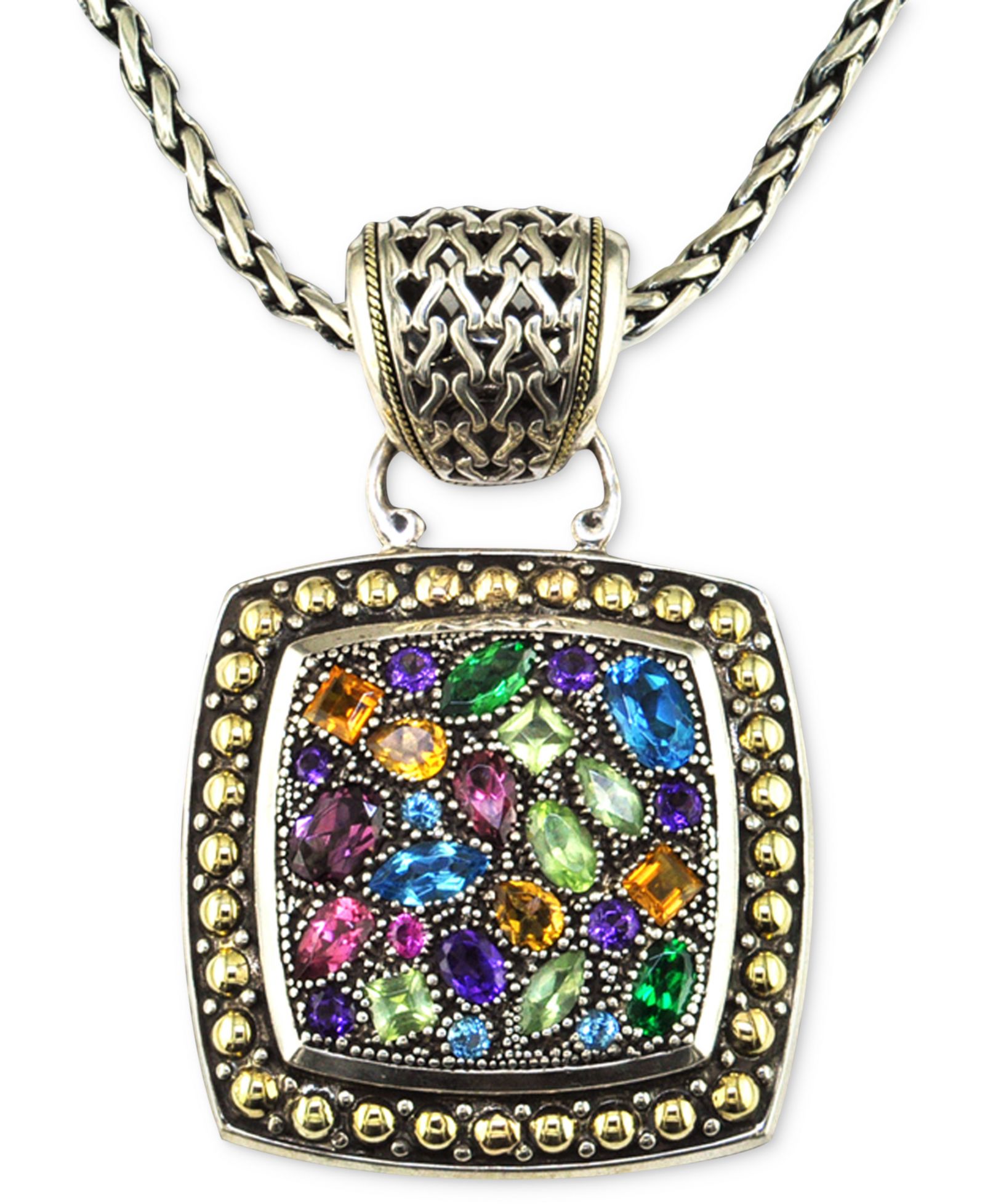 EFFY® Multistone Square Pendant in Sterling Silver and 18k Gold