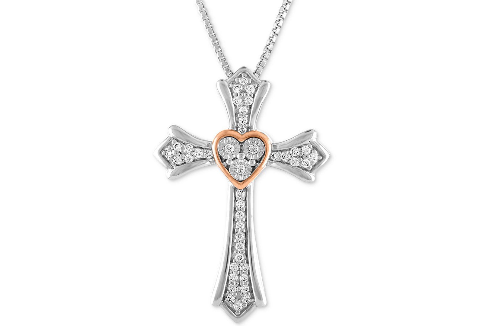 Подвеска Diamond Cross из стерлингового серебра и 14k розового золота